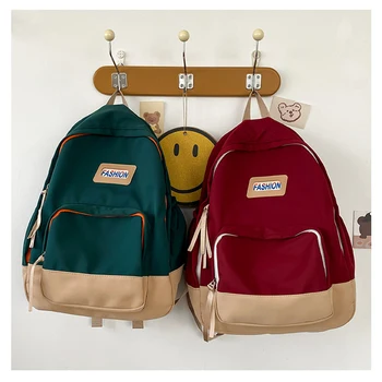 Женский рюкзак ретро контрастного цвета, Нейлоновый рюкзак большой емкости, Стильная сумка через плечо в стиле колледжа для девочек для путешествий