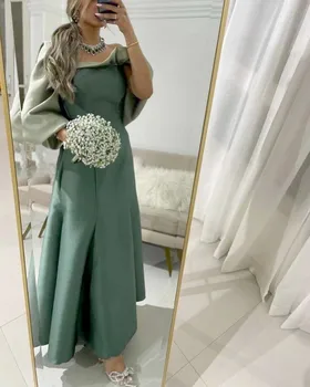 Зеленые платья для выпускного вечера в Саудовской Аравии трапециевидной формы на одно плечо, атласные вечерние платья длиной до щиколоток с рюшами для женщин 2023