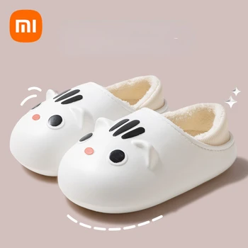 Зимние женские домашние хлопчатобумажные тапочки Xiaomi на толстой нескользящей подошве, Большие размеры 36-45, теплые тапочки на платформе, пара домашней обуви