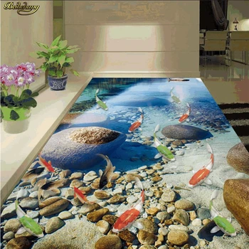 изготовленный на заказ пол beibehang для нанесения напольной росписи высокой четкости natural lake nine fish floor 3D толстый износостойкий ПВХ