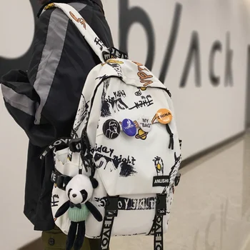 Классный Женский Мужской рюкзак с рисунком граффити, Женский рюкзак с дорожным значком, сумка Harajuku для студенток колледжа
