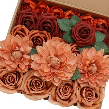 Комбинированный набор Искусственных цветов из блестящего янтаря со стеблем для свадебных букетов 