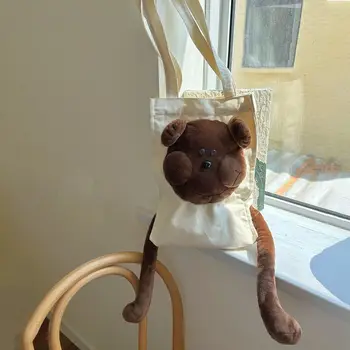 Кукла 3D Медведь, холщовая сумка, простая сумка через плечо, сумка-тоут, Плюшевая дорожная сумка