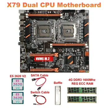 Материнская плата с двумя процессорами X79 + процессор 2XE5 2620 V2 + оперативная память 2x4 ГБ DDR3 1600 МГц RECC + Кабель SATA + Кабель переключения + Перегородка LGA2011 M.2 NVME