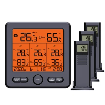 Метеостанция Беспроводные датчики Цифровой термометр Гигрометр ЖКдисплей Измеритель температуры и влажности с 3 дистанционными датчиками