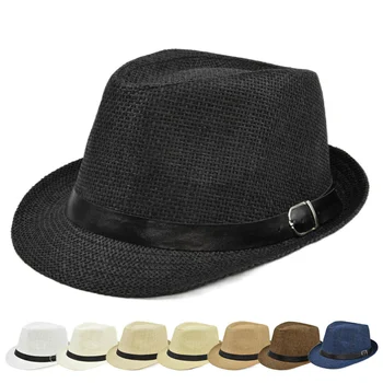 Модная соломенная фетровая шляпа, шляпа-трильби, Солнцезащитная шляпа, Панама, уличная шляпа с защитой от ультрафиолета, шляпа Унисекс, Классические однотонные кепки