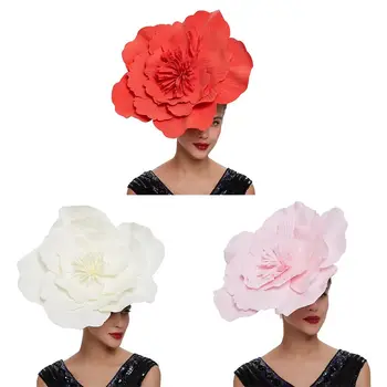 Модный Женский Свадебный макияж с перьями, повязка на голову для выпускного вечера, шляпа с большим цветочным бантом, головной убор