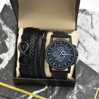 Модный мужской комплект часов с браслетами, спортивные кварцевые часы лучшего бренда, кожаные водонепроницаемые светящиеся наборы Wirstwatch, подарочная коробка для мужчин