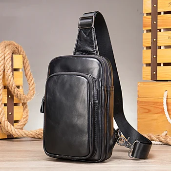 Мужская сумка-слинг из 100% натуральной кожи, мужские сумки-мессенджеры для мужчин, черные нагрудные сумки для телефона, повседневная спортивная сумка на плечо