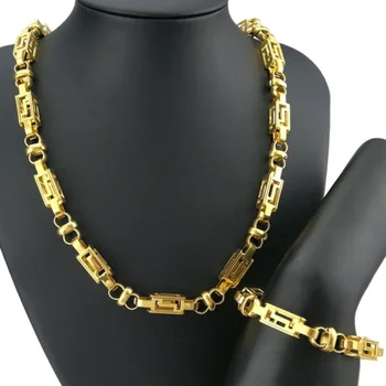 Мужские комплекты из нержавеющей стали шириной 8,5 мм, ожерелье, браслет, полированный N379 B197 с золотой заливкой или серебристым оттенком