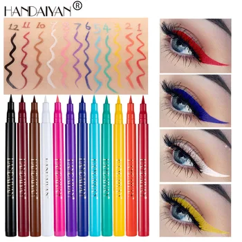 Набор цветных карандашей для глаз HANDAIYAN, 12 цветов в упаковке, матовая водонепроницаемая жидкая красочная подводка для глаз, набор карандашей для макияжа, косметика длительного действия