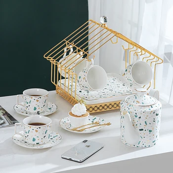 Набор чашек с керамическим рисунком из камня, чайная чашка в скандинавском стиле, термостойкая бытовая простая кофейная чашка, чайник для гостиной