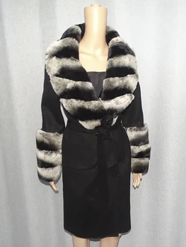 Новая зимняя женская Шуба из натурального меха Lexus Rex Rabbit FurJacket, Длинное 100% Шерстяное пальто с Большим меховым воротником, Модная Уличная одежда