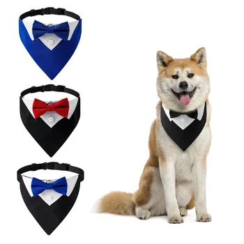 Новый галстук для собаки с бантом Британский свадебный костюм для домашних животных Джентльменский шарф с бантом Треугольное полотенце Регулируемый официальный галстук Аксессуары для украшения домашних животных