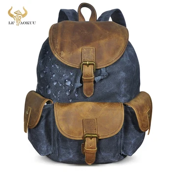 Новый дизайн из холста + натуральной коровьей кожи для тяжелых условий эксплуатации, школьная сумка для ноутбука, рюкзак для колледжа, повседневный рюкзак для мужчин, 9950