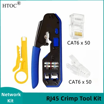 Обжимной инструмент HTOC CAT5 CAT6 Разъем CAT6 с ограничителями натяжения В комплекте (50/50) И модульный набор обжимных инструментов RJ45