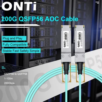 Оптоволоконный кабель ONTi 200G AOC QSFP56 Активный оптический кабель MPO с многомодовой перемычкой, 1-100 м, для Cisco, Huawei, MikroTik, HP, Intel, Dell ... и т. д