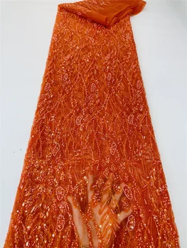 Оранжевая Нигерийская Роскошная африканская Кружевная ткань с пайетками, Высококачественная Свадебная вышивка Жениха в нигерийском стиле, Французское Тюлевое Кружево