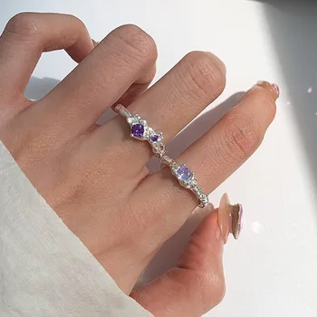 Оригинальные кольца из стерлингового серебра 925 пробы с фиолетовым фианитом для женщин, свадебные, обручальные, серебряные, женские винтажные черные кольца, ювелирные изделия