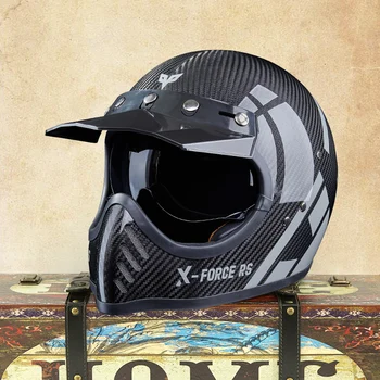 Полнолицевой шлем с выпученными глазами уличный мотоциклетный ретро-мотоциклетный шлем из углеродного волокна