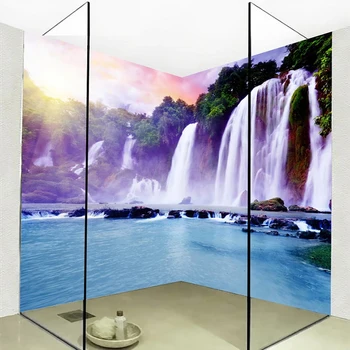 Пользовательские самоклеящиеся настенные обои для ванной Комнаты 3D Водопад Красивый Пейзаж Фреска ПВХ Водонепроницаемый Домашний декор 3D Наклейки на стену
