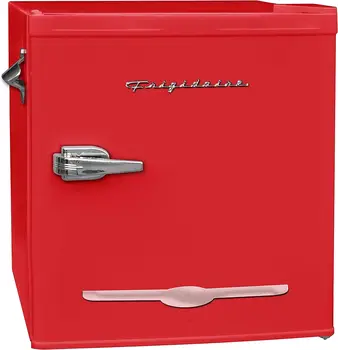 Ретро-барный холодильник объемом 1,6 куб. футов с открывалкой для бутылок сбоку, красный