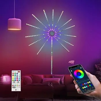 Светодиодные огни фейерверка, изменяющие цвет RGB, светодиодные фонари 16 миллионов цветов, 213 динамических режимов, синхронизация музыки, светодиодные ленты для декора комнаты