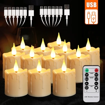 Светодиодные свечи с батарейками USB Перезаряжаемые Свечи с дистанционным управлением, Мерцающая Рождественская свеча, Водонепроницаемый электронный Чайный светильник