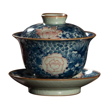 Синие и белые Три таланта Для покрытия чаш, Чистые цветы ручной росписи, Работа по покрытию чаш, высококачественные керамические чайные чаши Chai Yao