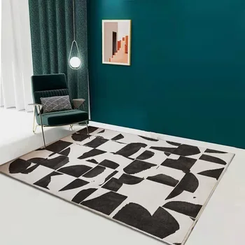 Скандинавские черно-белые ковры с абстрактной геометрией для дома, гостиной, Роскошные коврики из искусственного шелка для спальни, домашнего декора