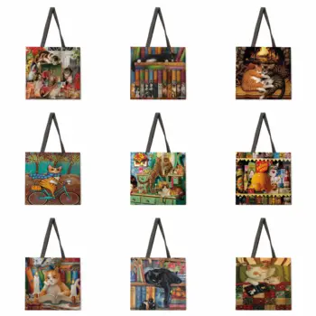 Складная сумка для покупок с рисунком кошки Крисси Снеллинг, женские сумки на плечо, женские повседневные сумки, уличные пляжные сумки, женская сумка-тоут
