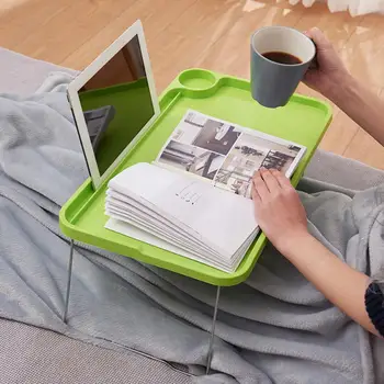 Складной столик для ноутбука с нескользящими ножками, высокая устойчивость, прочная несущая способность, Портативный складной прикроватный столик с подстаканником