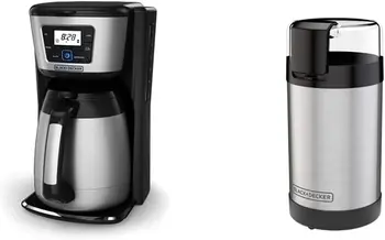 Термическая кофеварка на 12 чашек, черная / серебристая, CM2035B и кофемолка с кнопочным управлением в одно касание, вместимость зерен 2/3 чашки, Sta