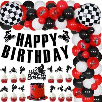 Украшения на день рождения в мотоциклетной тематике для мальчиков, красный, черный, Байк, Арка с воздушным шаром, мотоцикл, Баннер С Днем Рождения, Топперы для торта