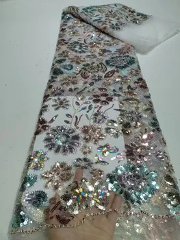 Французская Кружевная ткань с блестками 2022, Высококачественная Кружевная ткань с кристаллами, Роскошная Тюлевая Кружевная ткань с бисером Для свадебных платьев