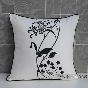 чехол для подушки с хризантемой, белый черный чехол для подушки с цветочным узором, декоративные диванные подушки для дома
