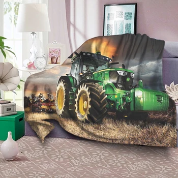 Шерп-фланелевое одеяло с рисунком автомобиля-трактора, Уютный Мягкий зимний чехол для дивана, Пледы, Теплое Плюшевое одеяло, украшение для спальни