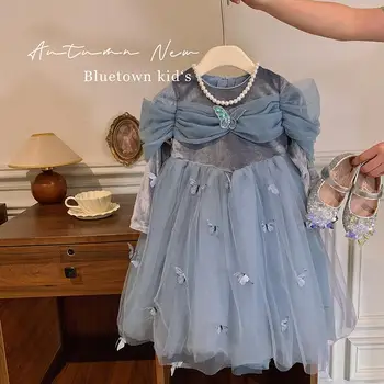 Элегантное платье Принцессы с бабочкой для Маленьких девочек, Осенняя одежда с длинными рукавами, Детские платья